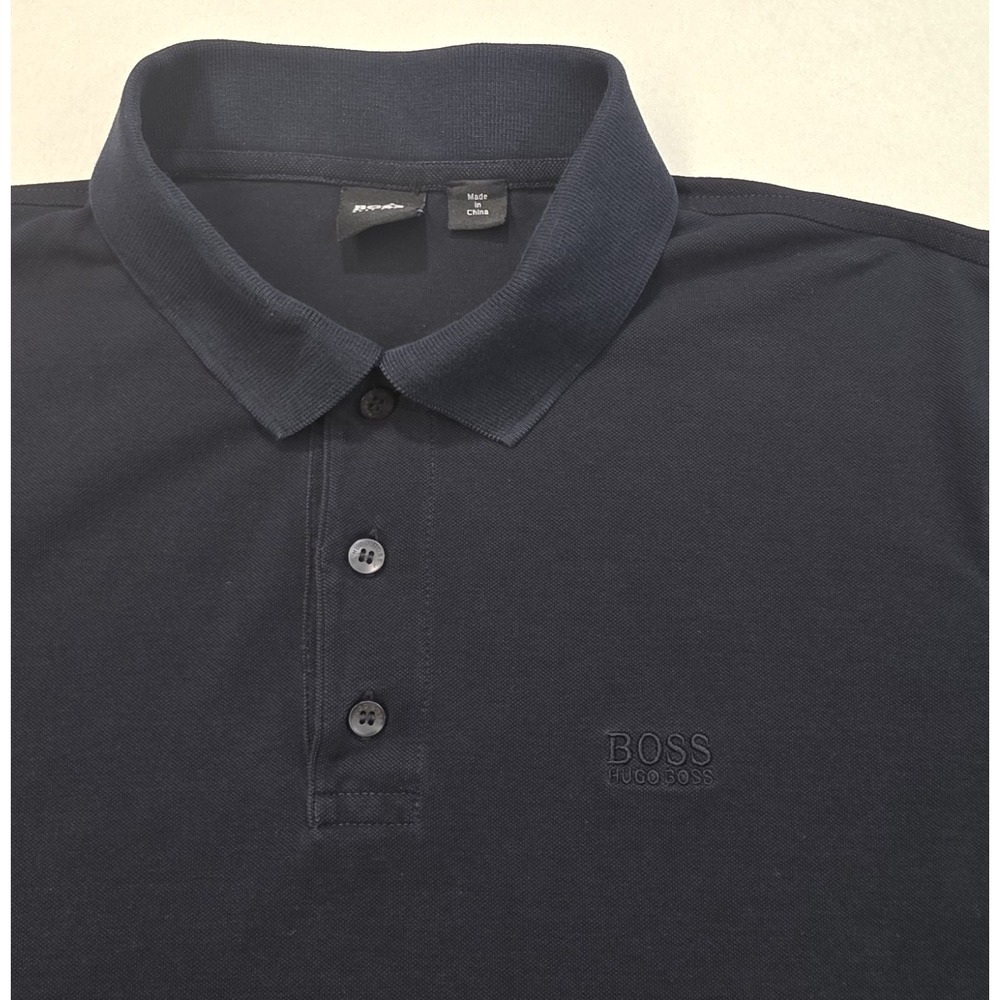 Hugo Boss Polo Shirt Mens XL Blue Short Sleeve Pique‎ Embroidered Logo
